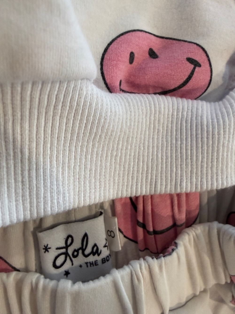 Lola + The Boys White Hoodie & Shorts Set with Pink Smiley Print - Picture 4 of 5
